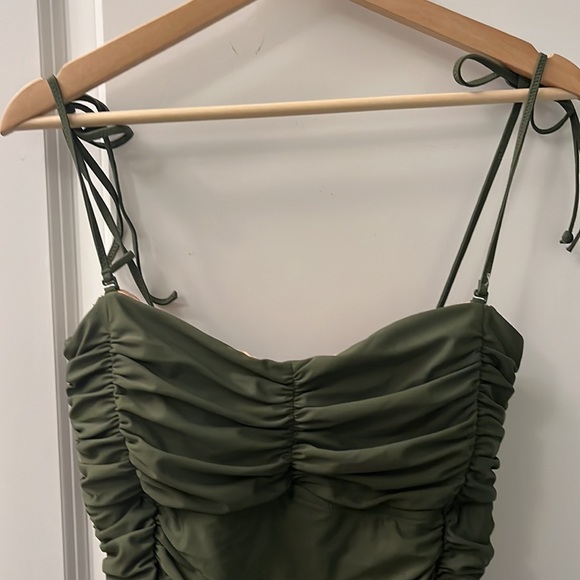 J Crew green bandeau tie one piece bathing suit 12 preppy swimsuit ruched - Picture 3 of 4